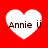 Four white heart shapes on a red background, each containing the text 'Annie ü' in dark brown pixelated font.