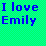 Blue pixelated text reads "I love Emily" on a green checkered background with no visible motion.