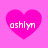 Four pink heart shapes on a light pink background, each containing the text 'ashlyn' in white pixelated font.