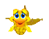 Yellow cartoon fish with blue eyes and orange mouth, displaying multiple facial expressions