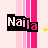 Animated contact sheet of a pixel art 'Naila' logo with pink and white striped backgrounds, yellow heart icons, and varying text color schemes across five frames.