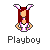 Pixel art buddy icon featuring a character with bunny ears and red hair on the left, next to green text reading "Original Icons .com" on a dark background.