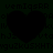 Two dark heart shapes on a dark green background with repeated alphanumeric text patterns.