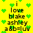 Yellow background with green heart shapes and repeated text 'i love blake ashley a&b=luv' in black pixelated font.