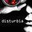 Pixelated image of a character with glowing red eyes and a black-and-white face, overlaid with text fragments on a black background.