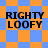 Four identical display 'RIGHTY LOOFY' text over orange and blue geometric backgrounds with varying patterns