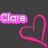 A pink neon-style heart outline animation with a 'Clare' label on dark background, showing three distinct frame positions.