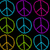 colorful peace signs on black background, a heart-shaped cluster of small peace signs in pastels, and text-based icons with overlapping hearts and the name "Madi"