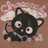 Animated pixel art of a black cat with large white eyes and pink inner ears, holding a blue object against a brown background with 'shesec' text.