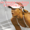 A tennis player in a white visor and tank top with text overlay reading 've means nothing a tennis player' on a blurred background.