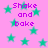 Pink background with scattered green stars and repeated purple text reading "Shake and bake" in pixelated font.