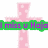 Pink cross with white polka dots, green banner with purple text, and gray rectangular shape visible