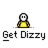Animated contact sheet of a pixel art character in yellow shirt performing motion sequence with text "Get Dizzy" below each frame on gray background.