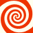 Four red and white spiral patterns arranged in a symmetrical with a central red cross connecting them