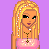 Pixel art contact sheet showing a female character's body parts with pink text on purple background.