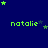 Dark blue background with green text 'natalie' repeated in a , surrounded by green and dark blue stars in various positions