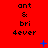 Red background with repeated text 'ant & bri 4ever' in black pixelated font, blue plus and star symbols scattered across the image.