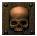 Pixelated skull icon with brown metal background and four rivets, shown in multiple views including front-facing and side angles.