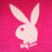 Pixelated bunny head silhouette with long ears and a small bow tie on a solid pink background.