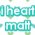 Pixelated text reads 'i heart i love matt nina' over a white background with green and cyan hearts. The right side shows a gray rectangle covering part of the image.