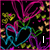 Animated icon with pink, blue, and green heart outlines over a black background with yellow and orange floral patterns; text changes from 'I' to 'Love' then 'Cory'.