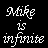 Pixelated text displays 'Mike is infinite cooler than Jess' in three with yellow bullet points on black background