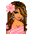 Pixel art contact sheet showing multiple frames of a female character in pink and blue attire with flower accessory, holding a pink purse, alongside text elements "PINK IS" and partial "pimpin".
