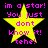 Yellow star with pink text on black background, four identical arranged in a