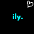 A black background displays a white pixelated heart above two cyan 'ily.' text elements with slight horizontal shifts between frames.