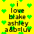 Yellow background with green pixel hearts and black text reading 'i love blake ashley a&b=luv' in two vertical , animated to shift positions