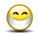 Yellow circular face with black eyebrows and closed eyes inside a white and gold border, rotating clockwise