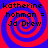 Four identical display red and blue spiral patterns with black text reading 'katherine hohman = Jd Drew' on a solid background