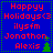 Blue background with red text reading 'Happy Holidays<3 ilysfm Jonathon Alexis' and green Christmas tree icons, two variations of the same design displayed side-by-side.