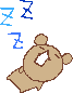A 2-frame animated contact sheet showing a pixelated brown bear mascot with closed eyes and white mouth, surrounded by blue Z-shaped motion lines on gray background.