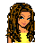Pixel art contact sheet of an animated buddy icon featuring a cartoon woman, text fragments, and lips, with visible animation frames showing partial body views.