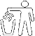 Three white stick figures stand beside U-shaped trash bins, each bin containing a swastika symbol in varying states of motion.