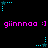 Pixelated cyan star icons with dotted trails animate around pink text reading "giinnoa :)" on a black background, repeating in two horizontal