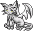 Pixelated white dragon-like creature with yellow eyes, wings, and tail in various poses on gray background.