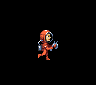Pixel art astronaut in red suit walks left to right across black background, holding blue weapon-like object.