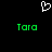 A black background displays a white pixelated heart symbol above two green pixelated 'Tara' texts.