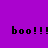 Static pixel art icon with purple background and black text "boo!!!" in lowercase letters.