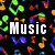 A split-screen digital artwork with musical symbols and text reading "Music IS MY LIFE" in white and pink lettering.
