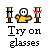 Animated contact sheet of a pixel art character trying on glasses across 17 frames, showing progressive eye-covering and red line effects.