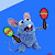 Pixelated cartoon mouse holding maracas on blue background with green text "Original Icons .com" on dark green panel