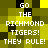 Pixelated text on a yellow and black checkered background reads 'GO THE RICHMOND TIGERS! THEY RULE!' in white block letters.