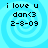 Four identical pixelated icons with light blue spiral backgrounds display black text reading "i love u dan<3 2-8-09" in a