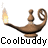 Animated contact sheet showing five sequential frames of a brown genie lamp icon with flame animation and repeated text "Coolbuddy" below each frame.