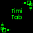 Green pixelated text 'Timi Tab' appears below a green square-and-dot animation on black background.