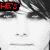 A black-and-white pixelated image of a person's face divided into four quadrants, each with red or black text overlays.