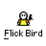 Animated contact sheet of a pixel art character performing a flicking motion with an object, displayed in 12 frames across a gray background.
